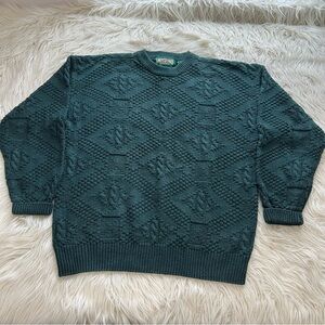 Vintage 90s American Eagle Sweater Green Cable Knit Cotton Fisherman Grandpa L